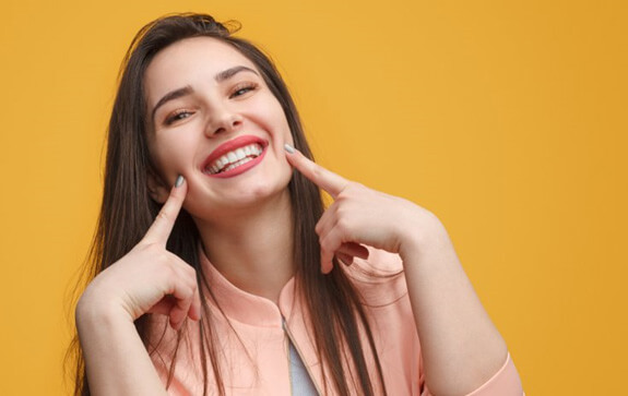 lady shows pretty smile